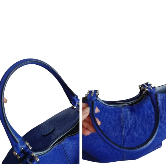 TOD'S Cobalt Blue Leather Shoulder Tote Bag - Picture 9 of 16